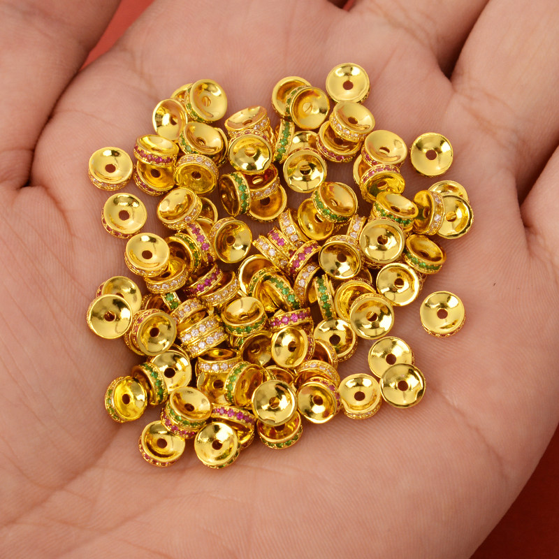 强保色18K包金饰品配件镶彩钻车轮珠隔片垫片diy手链手串文玩串珠