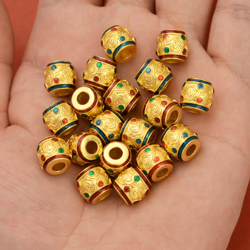 强保色沙金配件diy饰品古法金烧蓝祥云大孔隔珠手链手绳编织桶珠
