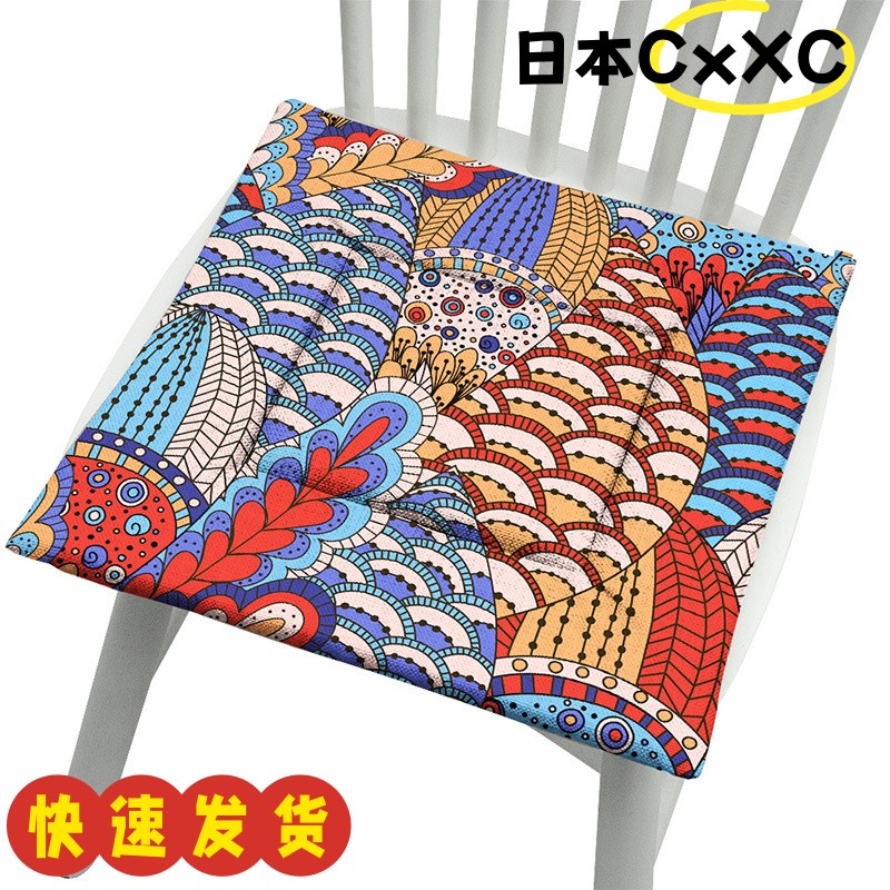 中国风海绵椅垫亚麻印花较厚防潮椅子坐垫绒布印花商场餐厅坐ZJ11
