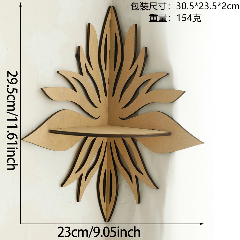 波西米亚木制工艺品镂空花烛型台水晶墙壁置物架简约家居卧室ZJ95
