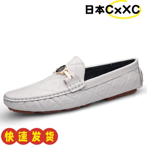 高端男鞋真皮豆豆鞋男潮流英伦休闲皮鞋男套脚软底一脚蹬F44