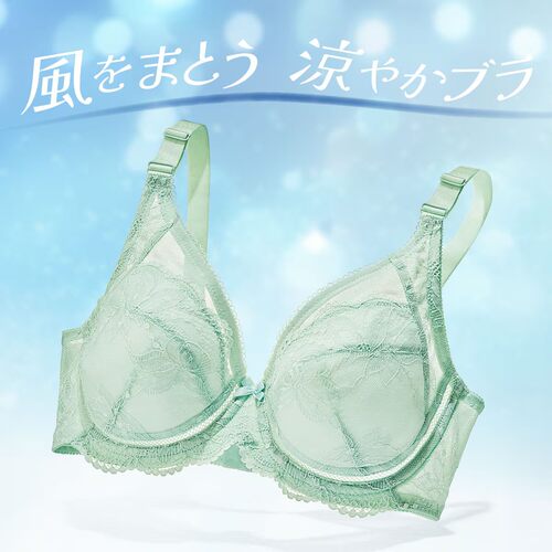 日本代购cecile夏季专用超透气薄款文胸绿色轻盈大码胖人DEFG