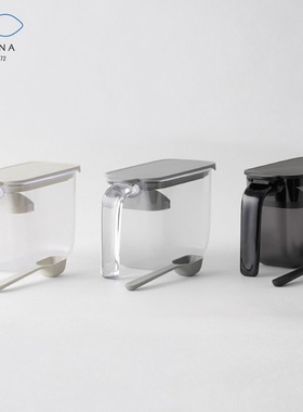 日本代购marna一键按压开启密封定量刮板调料罐 带勺盐罐调料架盒