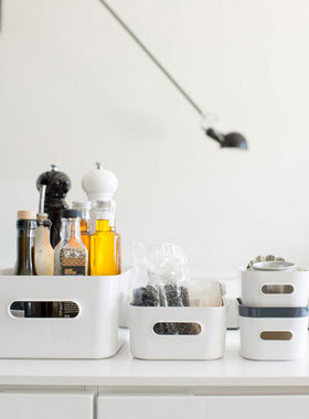 芬兰产进口SmartStore桌面卫生间浴室收纳盒带把手白色简约整理箱