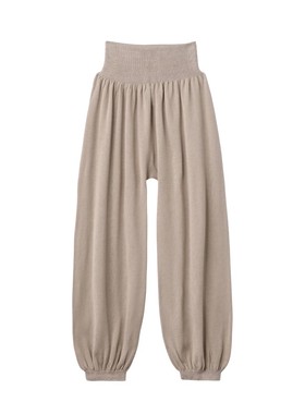 日本代购含丝棉混纺针织打底裤宽松七分裤高腰灯笼裤家居裤秋裤