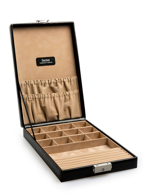 德国SACHER柔软皮革新古典风格首饰收纳盒储物盒单层黑色高级