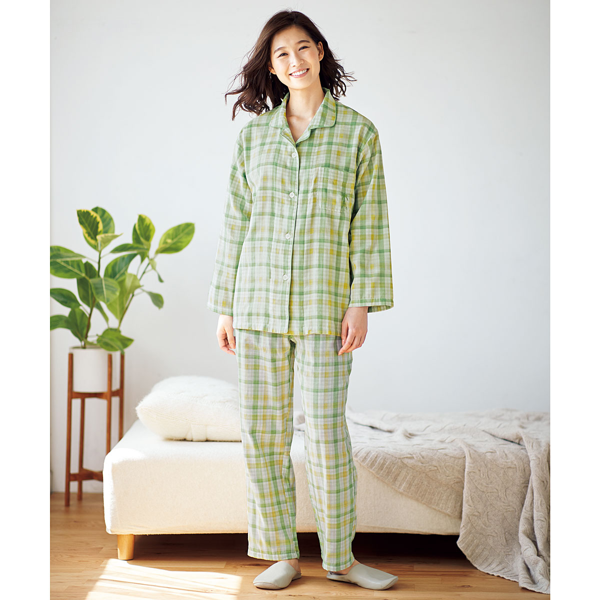 cecile日本双层格纹春秋家居服图片