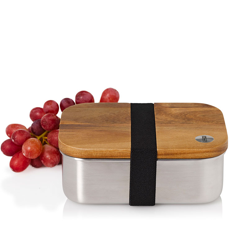 德国Adhoc不锈钢密封便携餐盒 600ml相思木盖带绑带饭盒