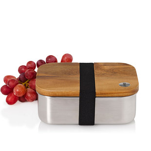 德国Adhoc不锈钢密封便携餐盒 600ml相思木盖带绑带饭盒