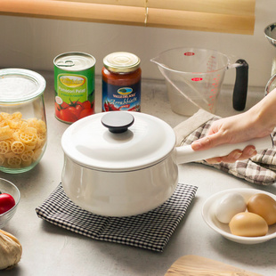 代购日本制野田珐琅  IH带盖白色奶锅体把手一体式单手锅 复古