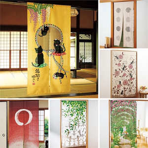 日本代购Belluna日式和风暖帘门帘猫咪树叶花朵对开布帘子日本制