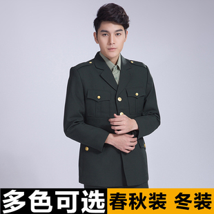 新款松枝绿外套裤子春季秋季西装正装套装冬季中山装冬常服套装男