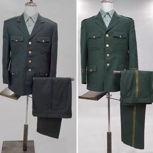 新款春秋西装领套装松枝绿正装外套冬季常服中山领口套装男