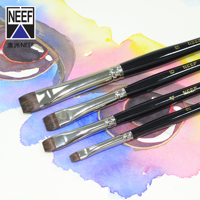 澳洲NEEF长杆短峰平头水彩画笔