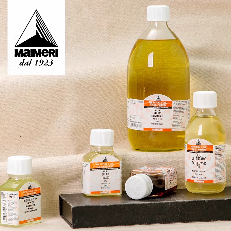 Maimeri莓莉亚麻油650红花油核桃调色油专业油画媒介稀释剂上光油