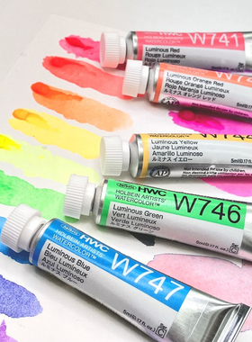 日本荷尔拜因Holbein荧光色系15ml艺术家级水彩颜料透明色5ml水彩颜料套装管状水彩12色套装水彩颜料