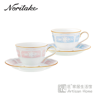 Noritake则武雅致咖啡杯套装情侣款对杯蕾丝花纹下午茶具LACEWOOD