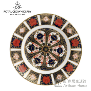 现货英国制Royal Derby德贝古典伊万里骨瓷西餐盘Old Imari Crown