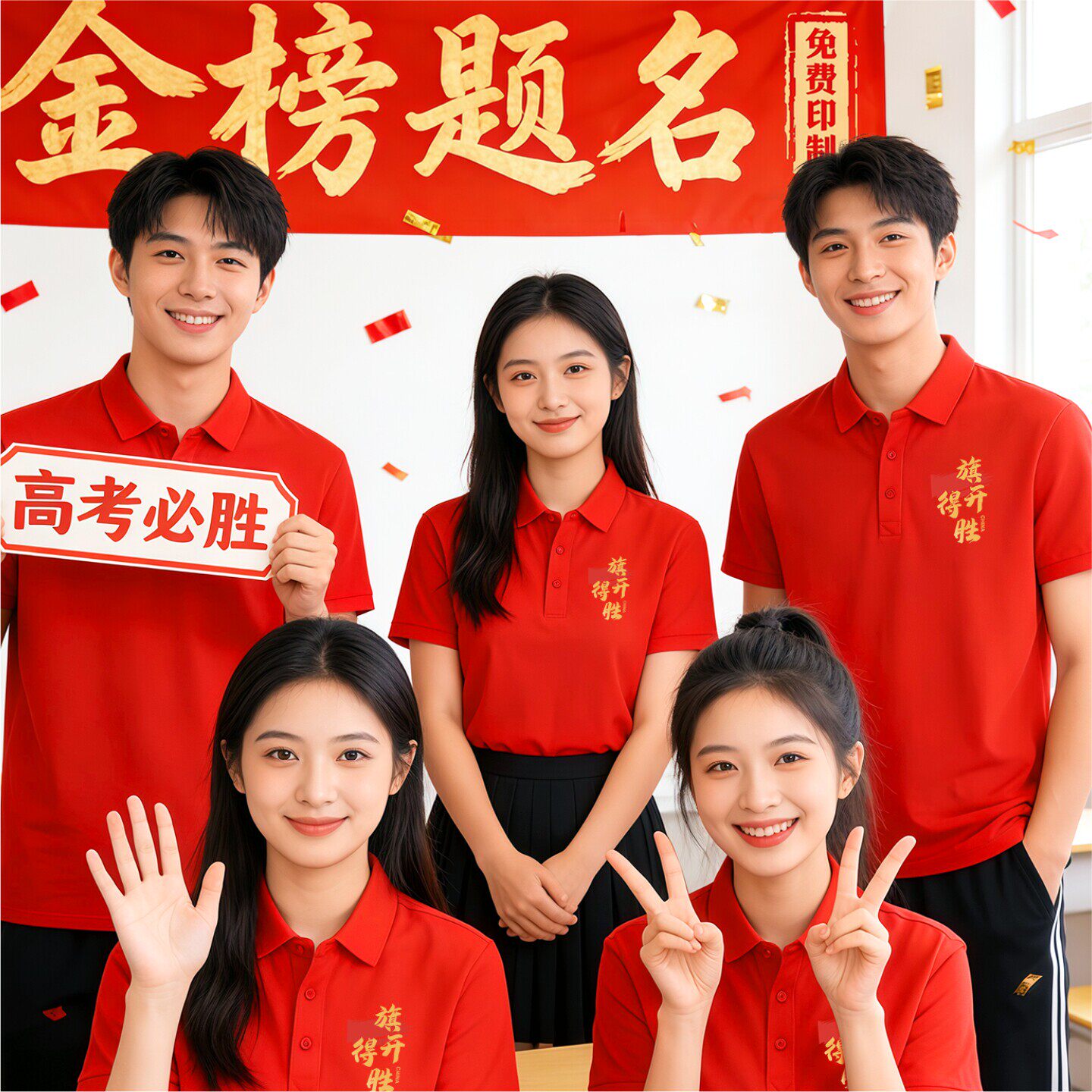 红色t恤定制logo送考服旗