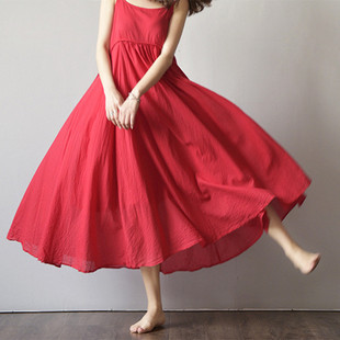 女装夏装2016新款文艺清新气质白色双层棉布飘逸吊带连衣裙 白色