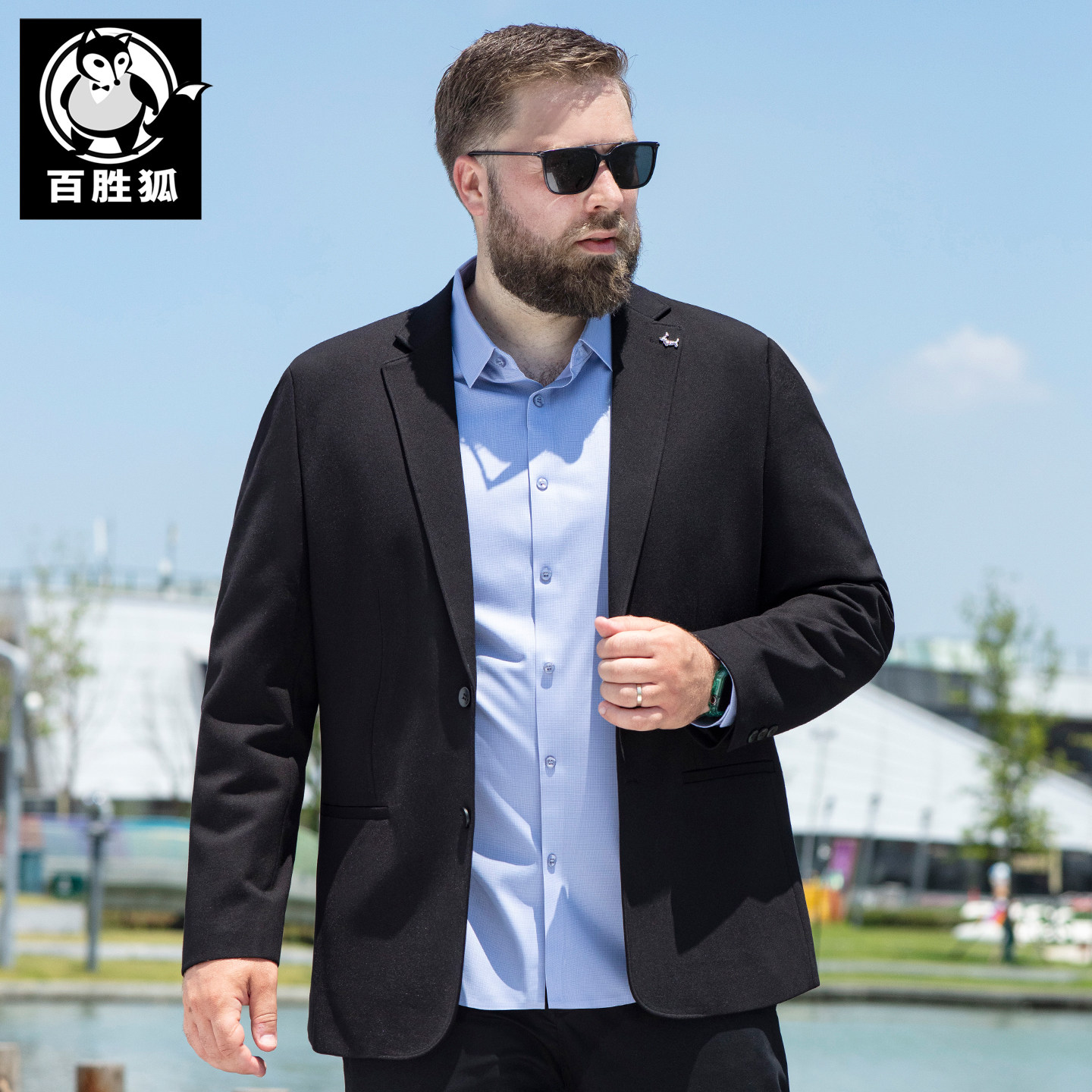 百胜狐大码男装西服2025秋季胖子加肥商务休闲正装单宽肩西装外套
