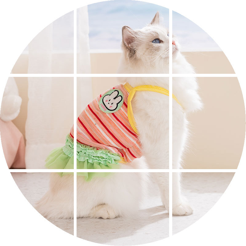 春夏季条纹兔耳吊带裙