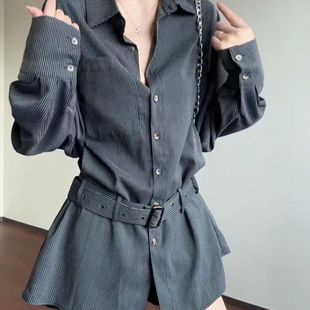 胖mm特大码绝美冬装大码高级感复古条纹衬衫女装秋季新款设计感衬