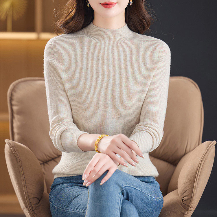 2025新款鹿王正品女装羊毛半高领常规套头针织羊绒衫弹力打底衫