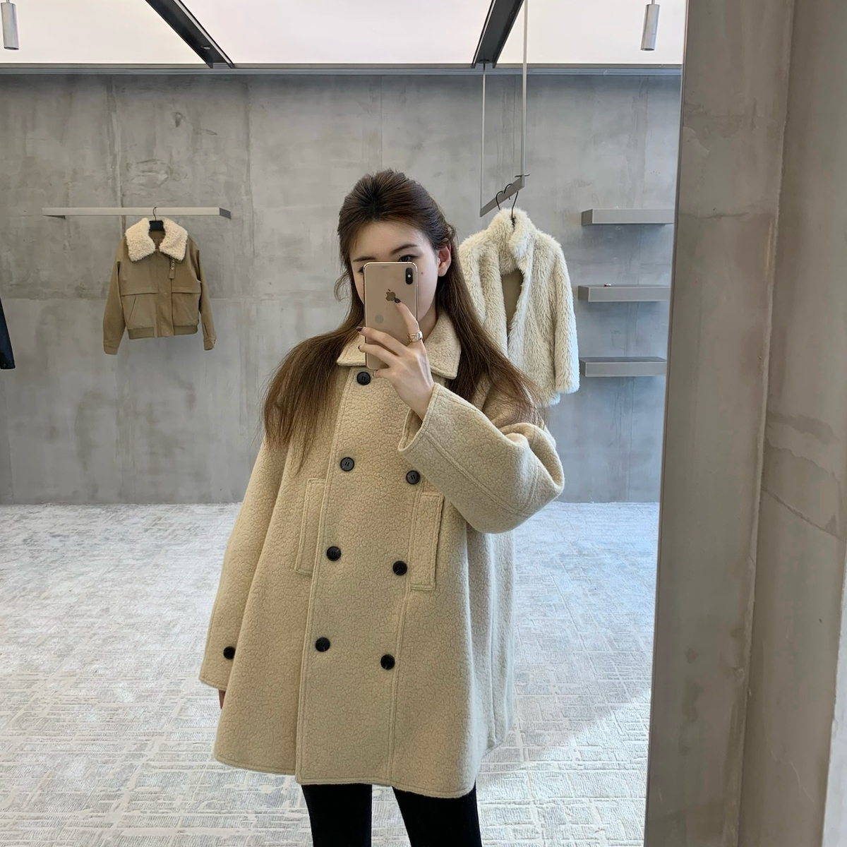 EASE冬上新女气质大衣羊毛外套时尚百搭中长款柔软舒适含75羊毛