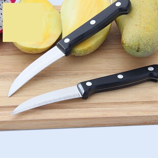 阳江弯头迷你小刀不锈钢瓜果刀尖头锋利家用厨房黑柄月牙刀