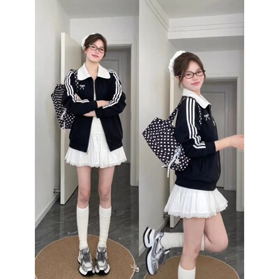 韩系黑色开衫卫衣外套女2026新款