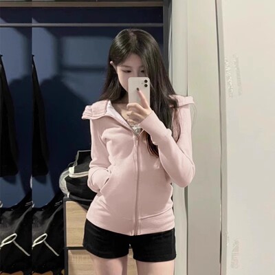 外套女款短款收腰秋季粉色卫衣