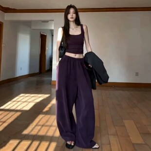 2026超火多巴胺辣妹紫色休闲运动套装女夏季减龄背心阔腿裤两件套