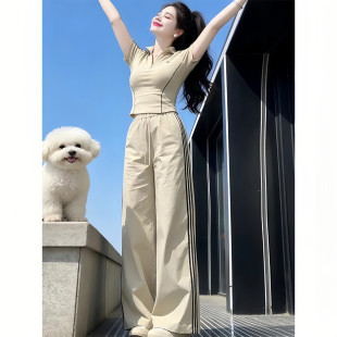欧货时尚套装女2026夏季新款气质修身半拉链短袖t恤休闲裤两件套