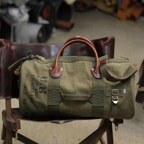 重磅帆布复古旅行包手工原创设计款手提包-8706