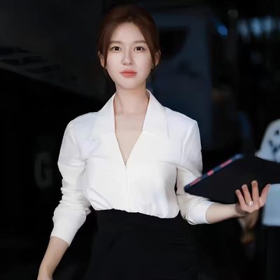 许我耀眼赵露思许妍同款黑白拼接撞色衬衫连衣裙气质职业包臀长裙