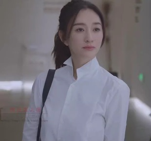 烟火人家李小冉孟以安明星同款单排扣个性气质职业白色衬衫上衣女