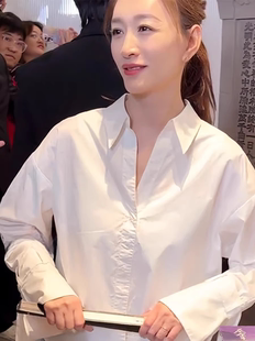 欧洲李小冉明星同款韩版白色设计感小众翻领长袖衬衣衬衫女