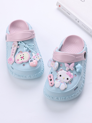 Children's Slippers for Girls, Closed-Toe Clogs, Non-Slip Beach Casual Shoes, Soft-Soled Dual-Use Cartoon Cat Sandals for Older Kids