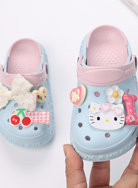 儿童拖鞋女童夏季防滑包头洞洞鞋猫咪配饰户外休闲中大童公主凉拖