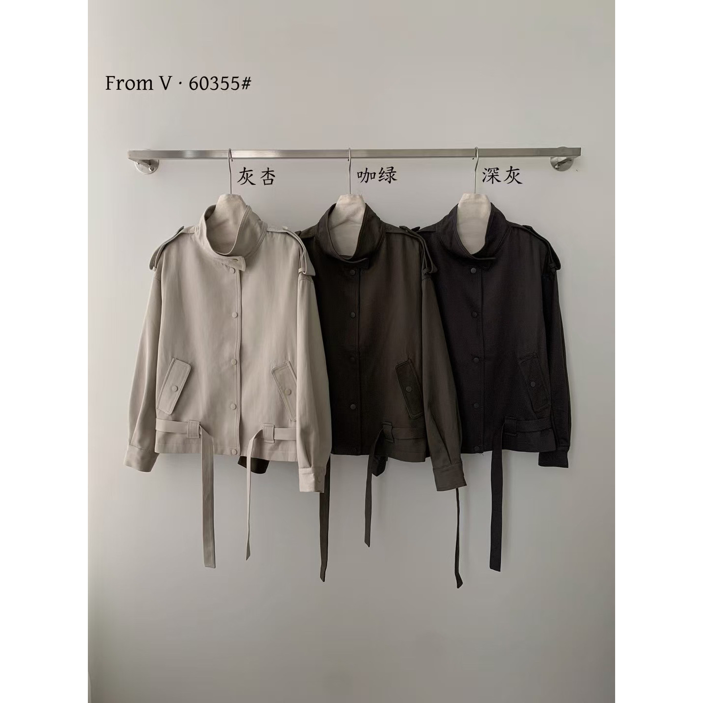 V.STUDIO-秋上新韩版单排扣短款风衣(配腰绳)ys60355图片