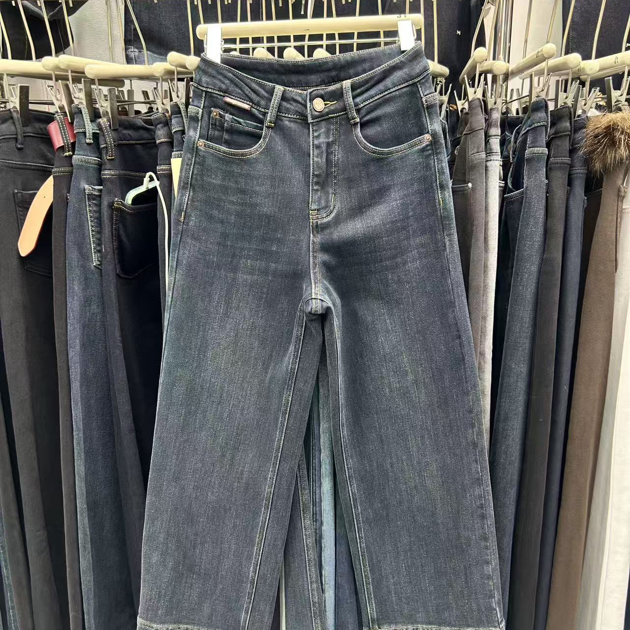 吉淇大码牛仔-冬上新冬天新款植绒大码女装奶奶裤牛仔裤7329-2