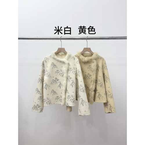 赫品-图纹短款双面羊毛大衣短外套羊毛外套（含70羊毛）SYNJ01416
