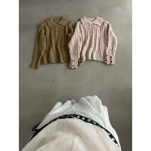 Hand made-冬上新韩系翻领百搭保暖毛衣r26239