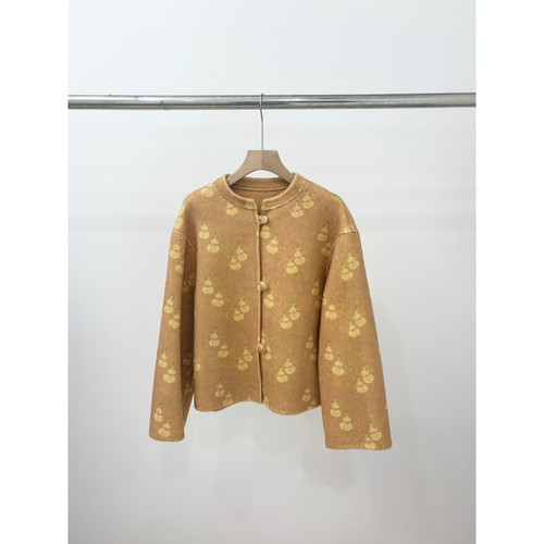 赫品-禄葫芦印花盘扣宽松国风双面羊毛外套（含70羊毛）SYNJ01416