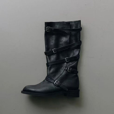 复古中筒马丁靴粗跟骑士靴子