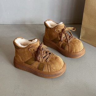 可可家丑萌真皮雪地靴女2025新款保暖棉鞋卡皮巴拉增高休闲毛毛鞋