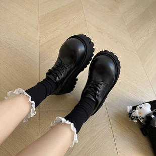 米奇大头8cm增高厚底小皮鞋女2025新款复古休闲小个子乐德比鞋子