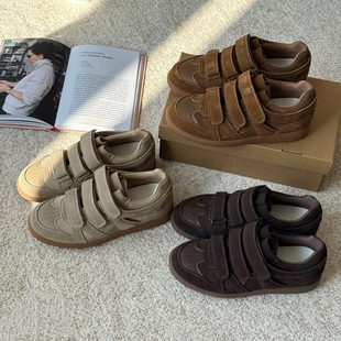 可可家~魔术贴德训鞋女2026年早春新款三重绑带百搭休闲板鞋子潮