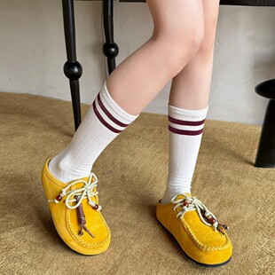 现货~黄色复古厚底袋鼠包头半拖鞋女外穿一脚蹬系带懒人勃肯鞋子